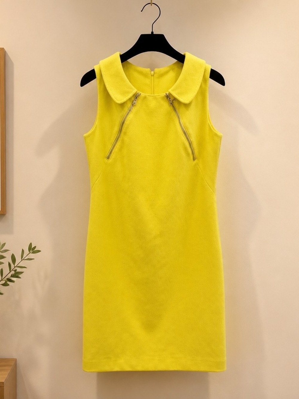 Bright Yellow Sleeveless Shift Dress with Zip Detail